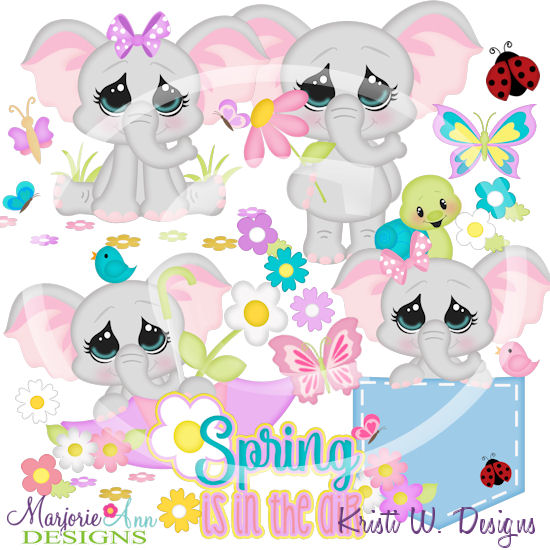 Happy Spring Elephants SVG Cutting Files/Paper Piecing +Clipart - Click Image to Close